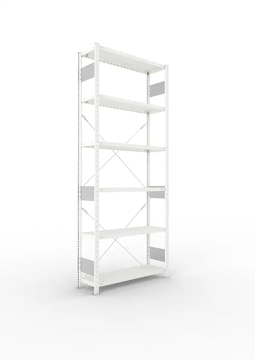 Meta Fachbodenregal Stecksystem S3 CLIP | Grundregal | HxBxT 250x100x30cm | 6 Ebenen | Fachlast 100kg | Einseitig nutzbar | Lichtgrau