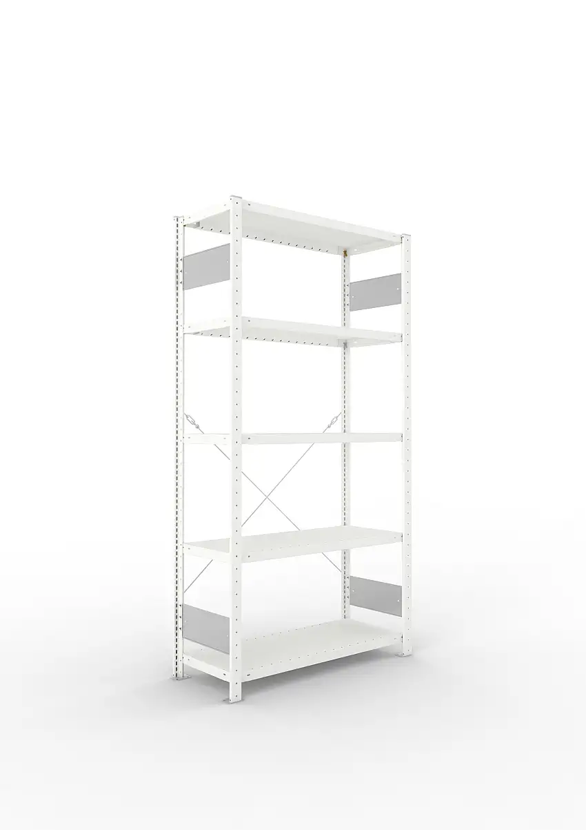 Meta Fachbodenregal Stecksystem S3 CLIP | Grundregal | HxBxT 200x100x40cm | 5 Ebenen | Fachlast 100kg | Einseitig nutzbar | Lichtgrau