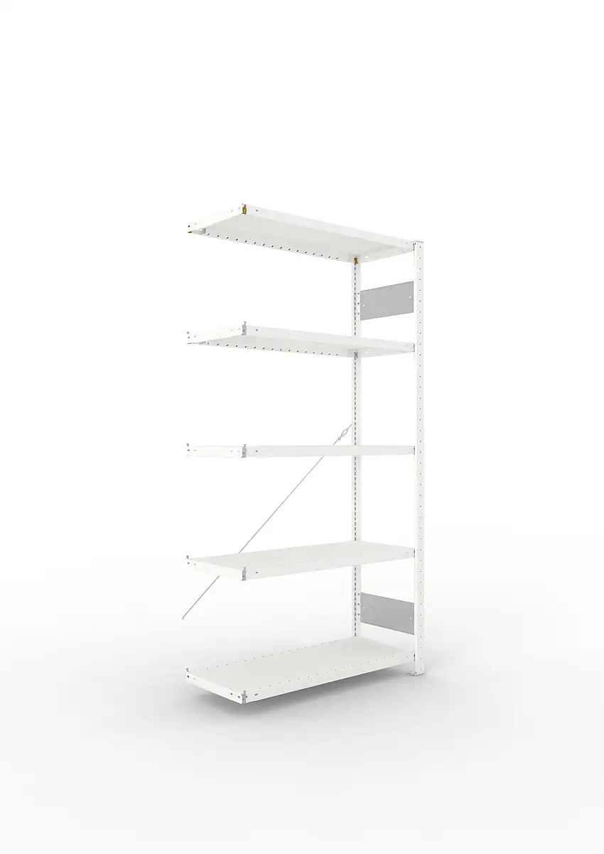 Meta Fachbodenregal Stecksystem S3 CLIP | Anbauregal | HxBxT 200x100x40cm | 5 Ebenen | Fachlast 100kg | Einseitig nutzbar | Lichtgrau