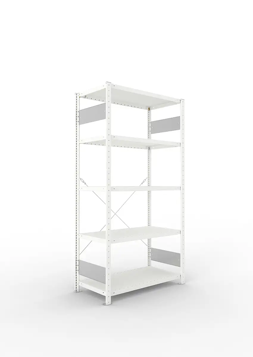 Meta Fachbodenregal Stecksystem S3 CLIP | Grundregal | HxBxT 200x100x50cm | 5 Ebenen | Fachlast 100kg | Einseitig nutzbar | Lichtgrau