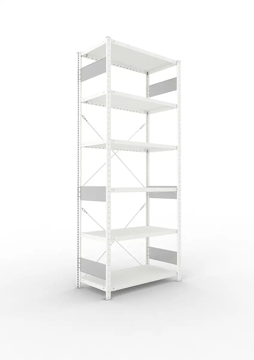 Meta Fachbodenregal Stecksystem S3 CLIP | Grundregal | HxBxT 250x100x50cm | 6 Ebenen | Fachlast 100kg | Einseitig nutzbar | Lichtgrau