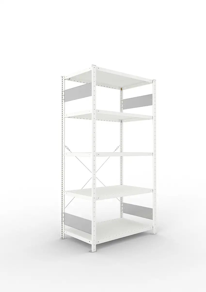 Meta Fachbodenregal Stecksystem S3 CLIP | Grundregal | HxBxT 200x100x60cm | 5 Ebenen | Fachlast 100kg | Einseitig nutzbar | Lichtgrau