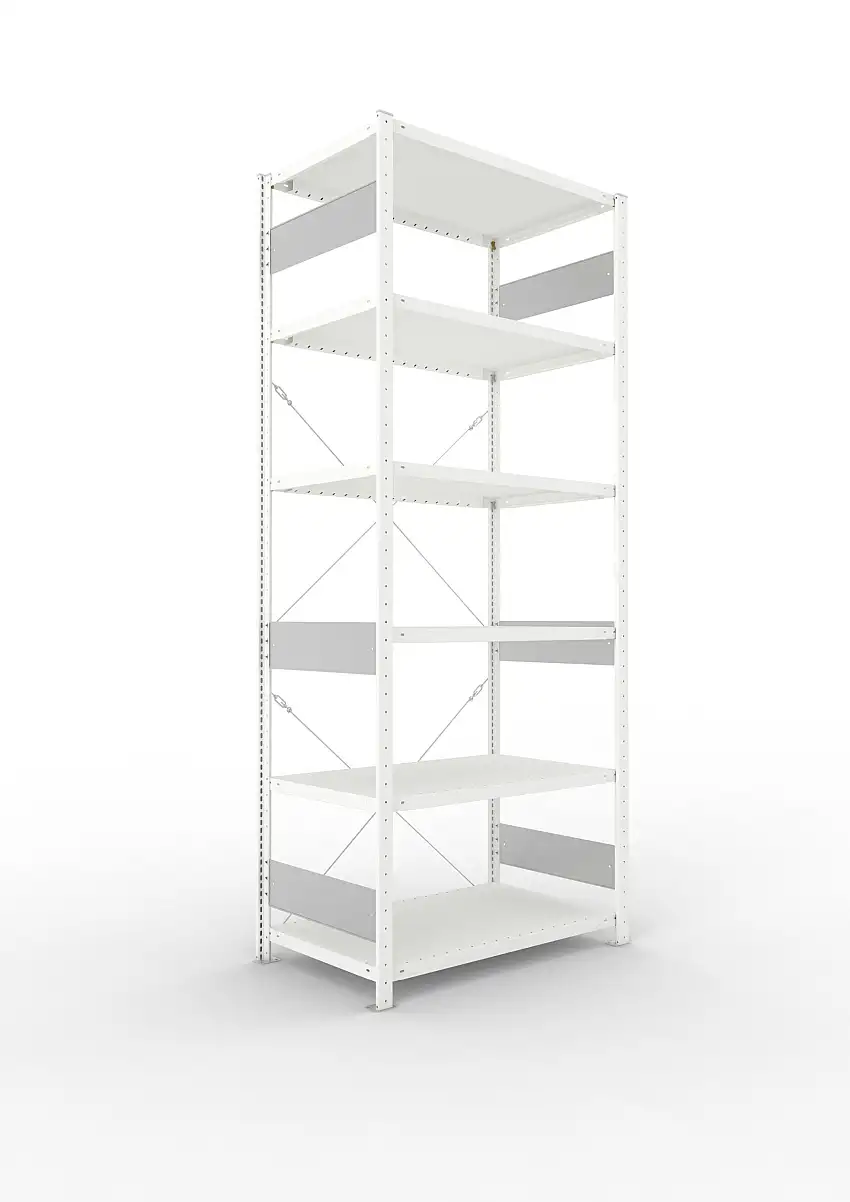 Meta Fachbodenregal Stecksystem S3 CLIP | Grundregal | HxBxT 250x100x60cm | 6 Ebenen | Fachlast 100kg | Einseitig nutzbar | Lichtgrau