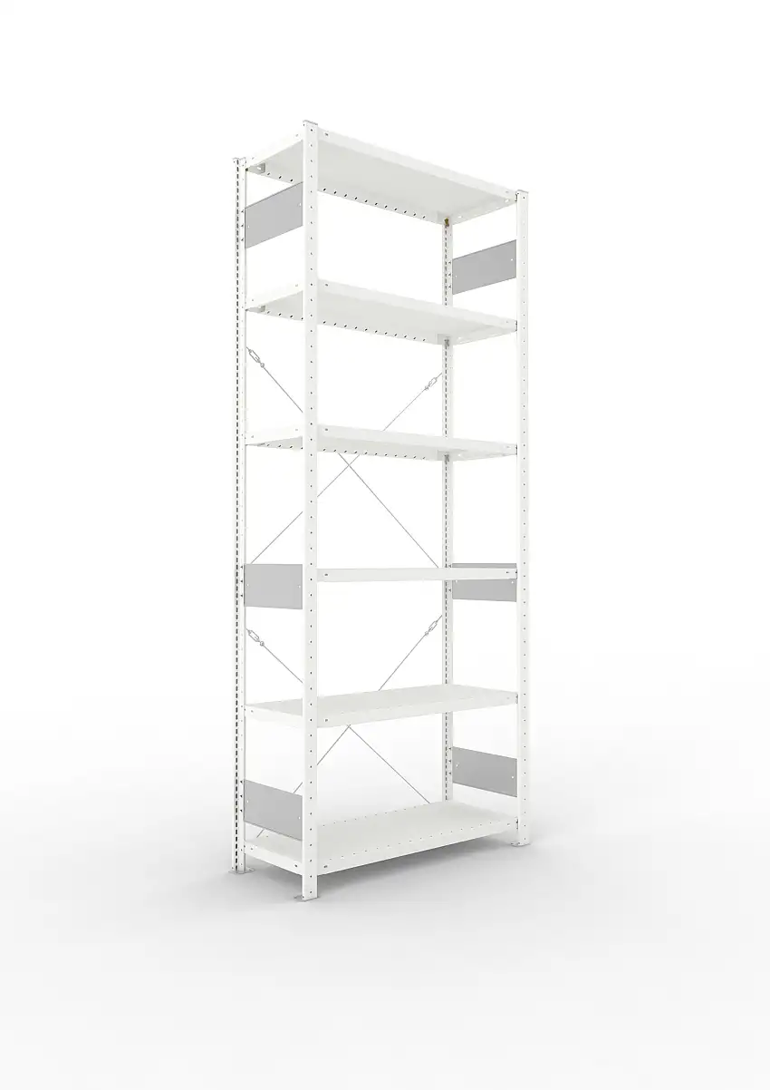 Meta Fachbodenregal Stecksystem S3 CLIP | Grundregal | HxBxT 250x100x40cm | 6 Ebenen | Fachlast 230kg | Einseitig nutzbar | Lichtgrau