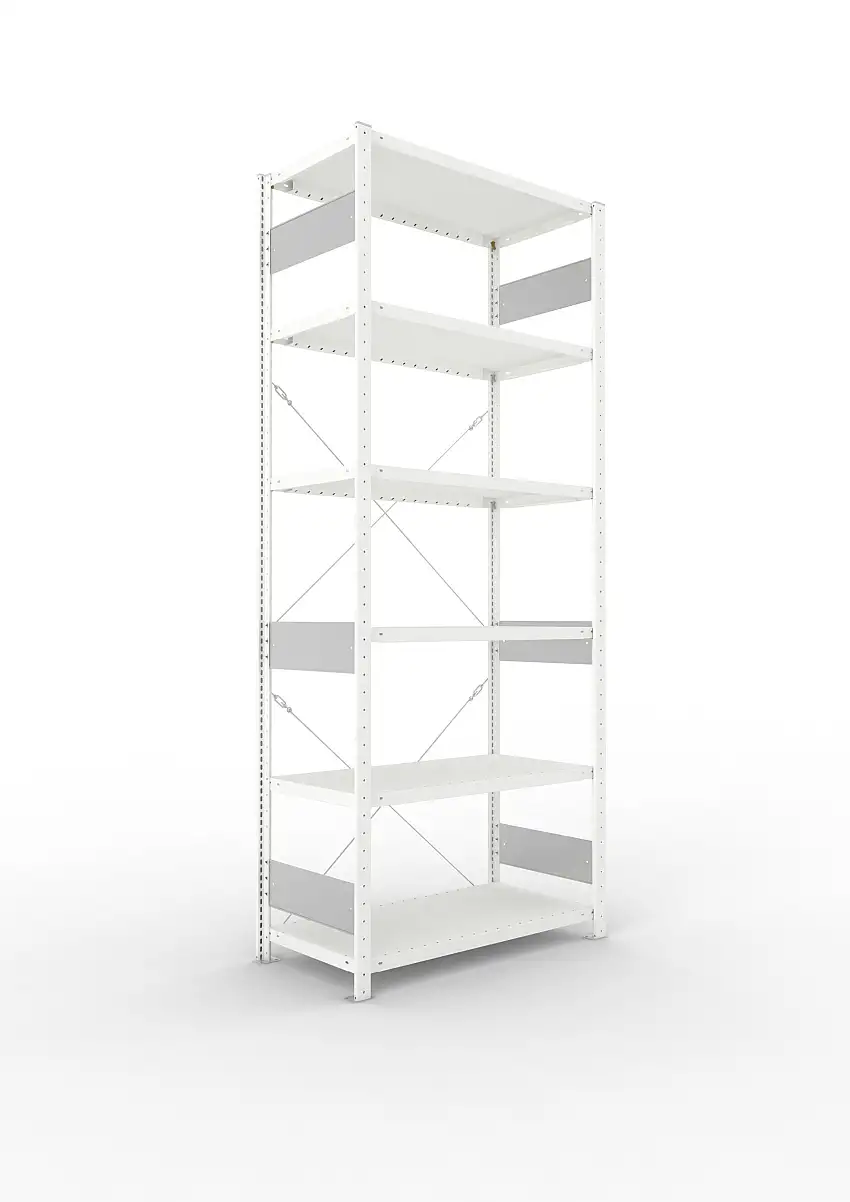 Meta Fachbodenregal Stecksystem S3 CLIP | Grundregal | HxBxT 250x100x50cm | 6 Ebenen | Fachlast 230kg | Einseitig nutzbar | Lichtgrau