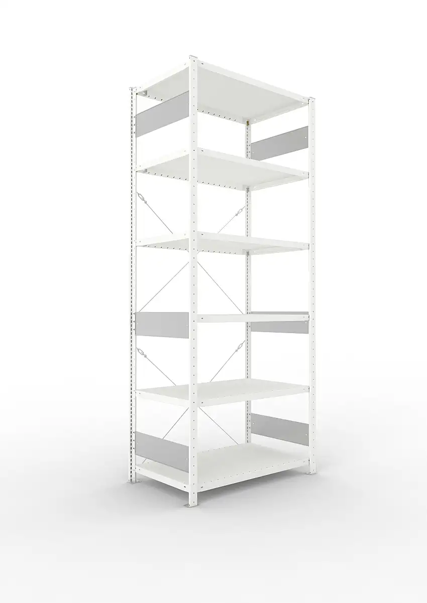 Meta Fachbodenregal Stecksystem S3 CLIP | Grundregal | HxBxT 250x100x60cm | 6 Ebenen | Fachlast 230kg | Einseitig nutzbar | Lichtgrau