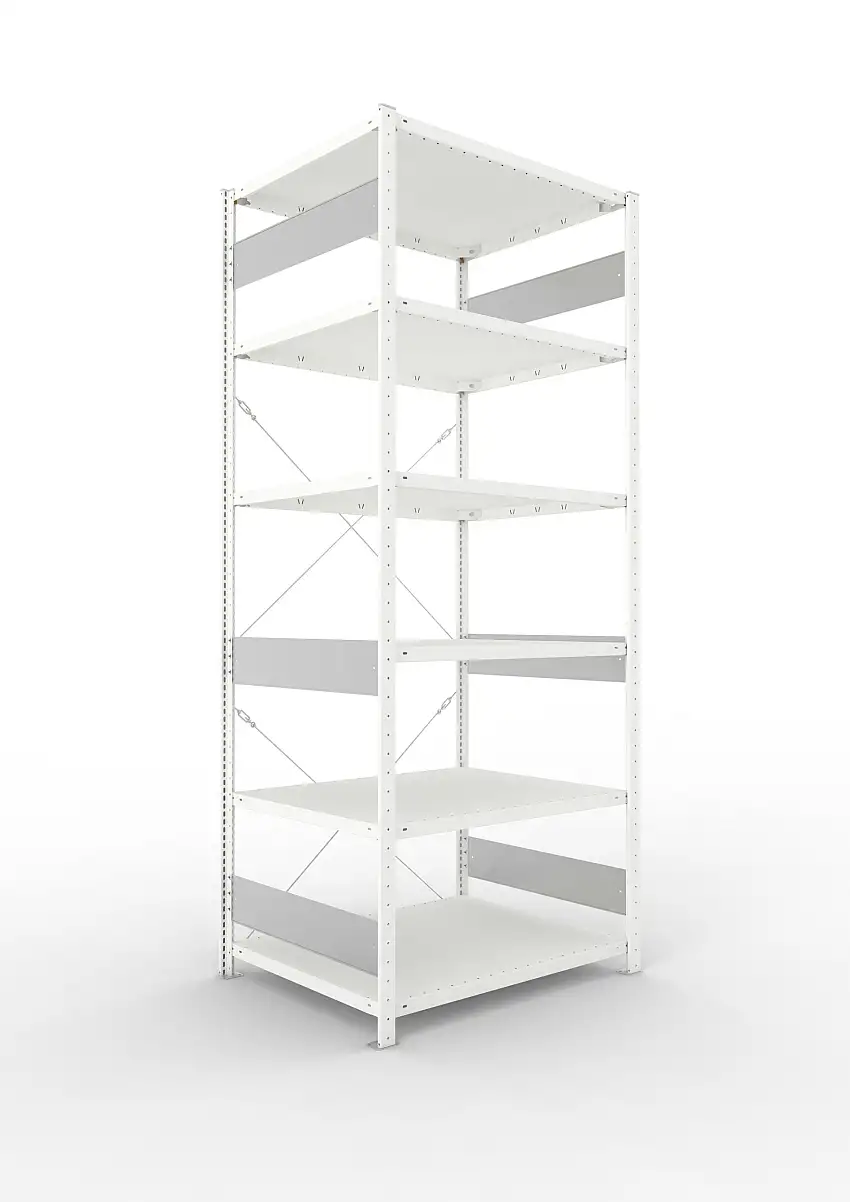 Meta Fachbodenregal Stecksystem S3 CLIP | Grundregal | HxBxT 250x100x80cm | 6 Ebenen | Fachlast 230kg | Einseitig nutzbar | Lichtgrau