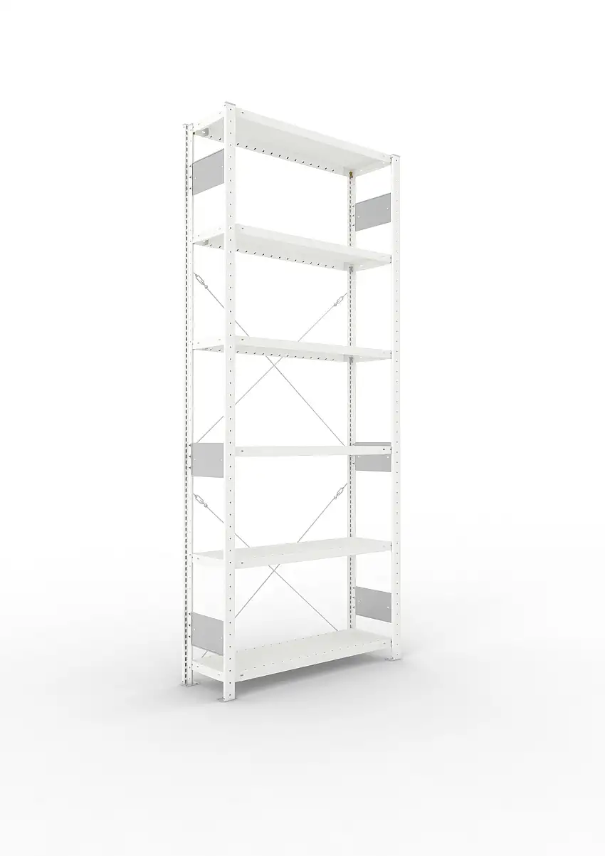 Meta Fachbodenregal Stecksystem S3 CLIP | Grundregal | HxBxT 250x100x30cm | 6 Ebenen | Fachlast 230kg | Einseitig nutzbar | Lichtgrau