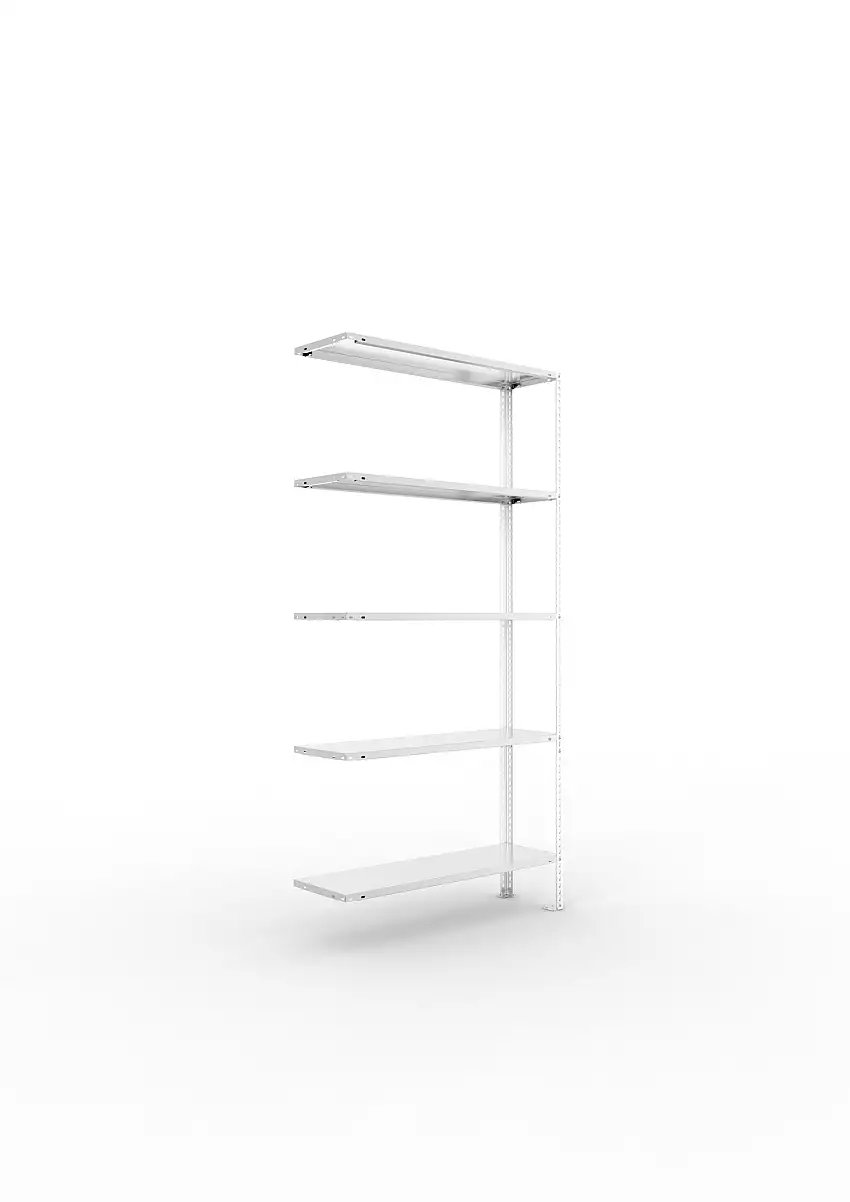 Meta Fachbodenregal Schraubsystem FIX | Anbauregal | HxBxT 200x100x30cm | 5 Ebenen | Fachlast 80kg | Einseitig nutzbar | Verzinkt