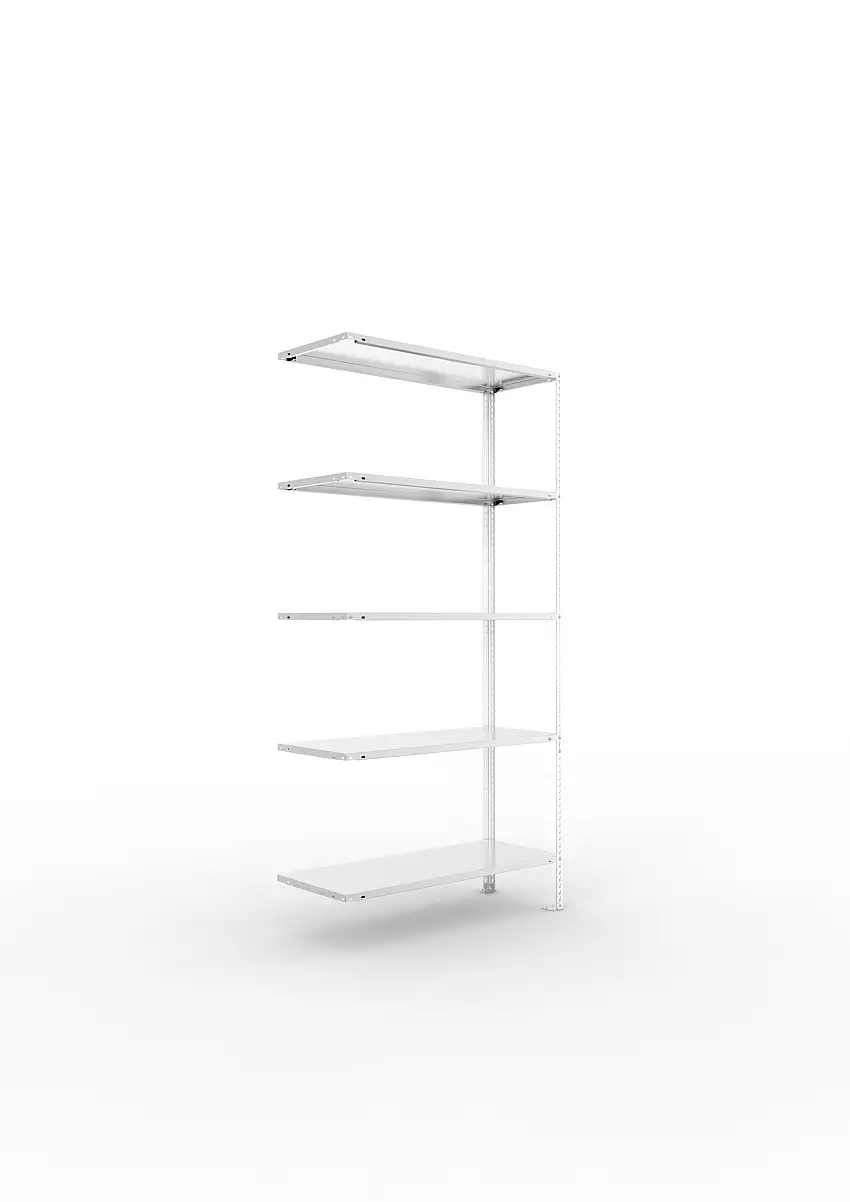 Meta Fachbodenregal Schraubsystem FIX | Anbauregal | HxBxT 200x100x40cm | 5 Ebenen | Fachlast 80kg | Einseitig nutzbar | Verzinkt