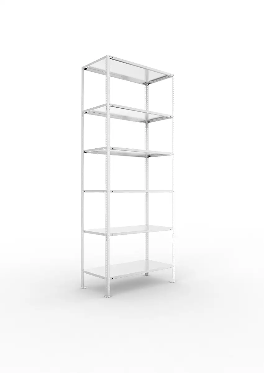 Meta Fachbodenregal Schraubsystem FIX | Grundregal | HxBxT 250x100x50cm | 6 Ebenen | Fachlast 80kg | Einseitig nutzbar | Verzinkt