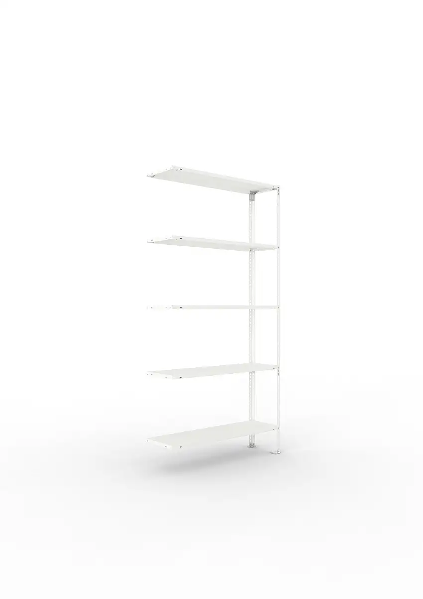 Meta Fachbodenregal Schraubsystem FIX | Anbauregal | HxBxT 200x100x30cm | 5 Ebenen | Fachlast 80kg | Einseitig nutzbar | Lichtgrau