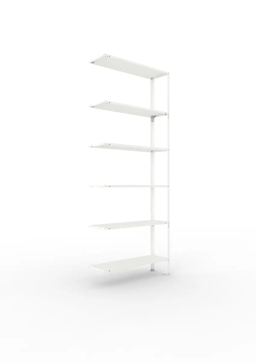 Meta Fachbodenregal Schraubsystem FIX | Anbauregal | HxBxT 250x100x30cm | 6 Ebenen | Fachlast 80kg | Einseitig nutzbar | Lichtgrau