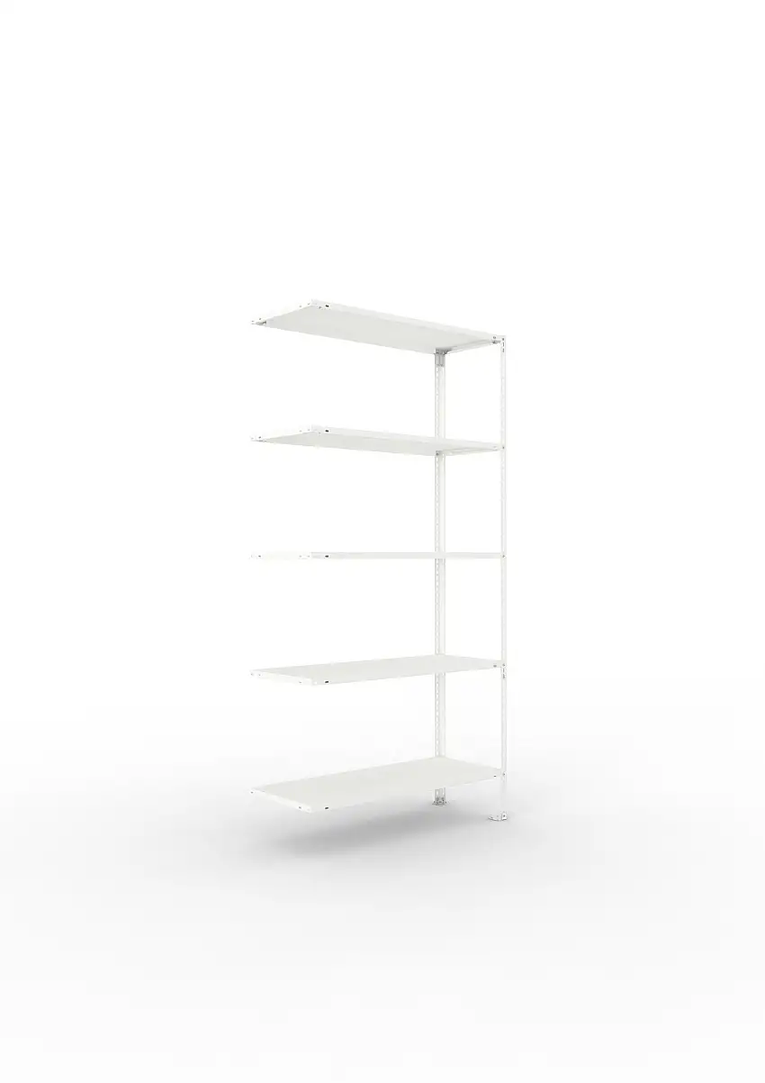 Meta Fachbodenregal Schraubsystem FIX | Anbauregal | HxBxT 200x100x40cm | 5 Ebenen | Fachlast 80kg | Einseitig nutzbar | Lichtgrau