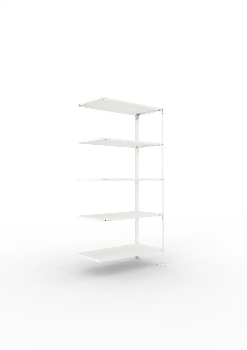 Meta Fachbodenregal Schraubsystem FIX | Anbauregal | HxBxT 200x100x50cm | 5 Ebenen | Fachlast 80kg | Einseitig nutzbar | Lichtgrau