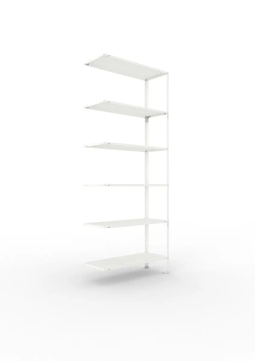 Meta Fachbodenregal Schraubsystem FIX | Anbauregal | HxBxT 250x100x40cm | 6 Ebenen | Fachlast 80kg | Einseitig nutzbar | Lichtgrau