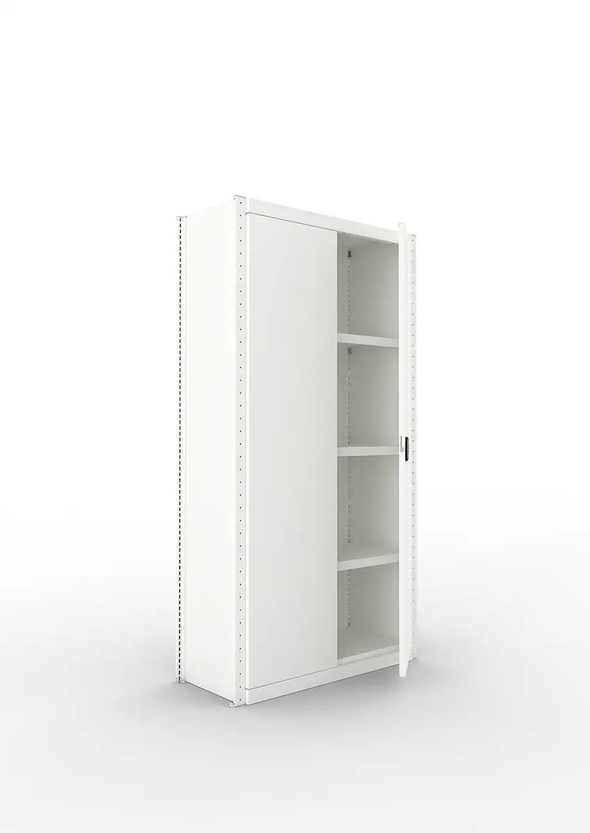 Meta Regal-Schrank-Kombination Stecksystem CLIP | Grundregal | HxBxT 200x100x40cm | 1 Deckboden & 4 Schrankfachböden | Fachlast 100kg | Lichtgrau