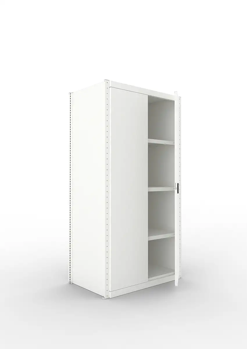 Meta Regal-Schrank-Kombination Stecksystem CLIP | Grundregal | HxBxT 200x100x60cm | 1 Deckboden & 4 Schrankfachböden | Fachlast 100kg | Lichtgrau