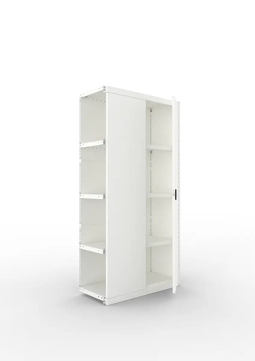 Meta Regal-Schrank-Kombination Stecksystem CLIP | Anbauregal | HxBxT 200x100x40cm | 1 Deckboden & 4 Schrankfachböden | Fachlast 100kg | Lichtgrau