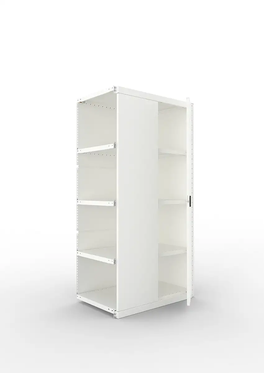 Meta Regal-Schrank-Kombination Stecksystem CLIP | Anbauregal | HxBxT 200x100x60cm | 1 Deckboden & 4 Schrankfachböden | Fachlast 100kg | Lichtgrau