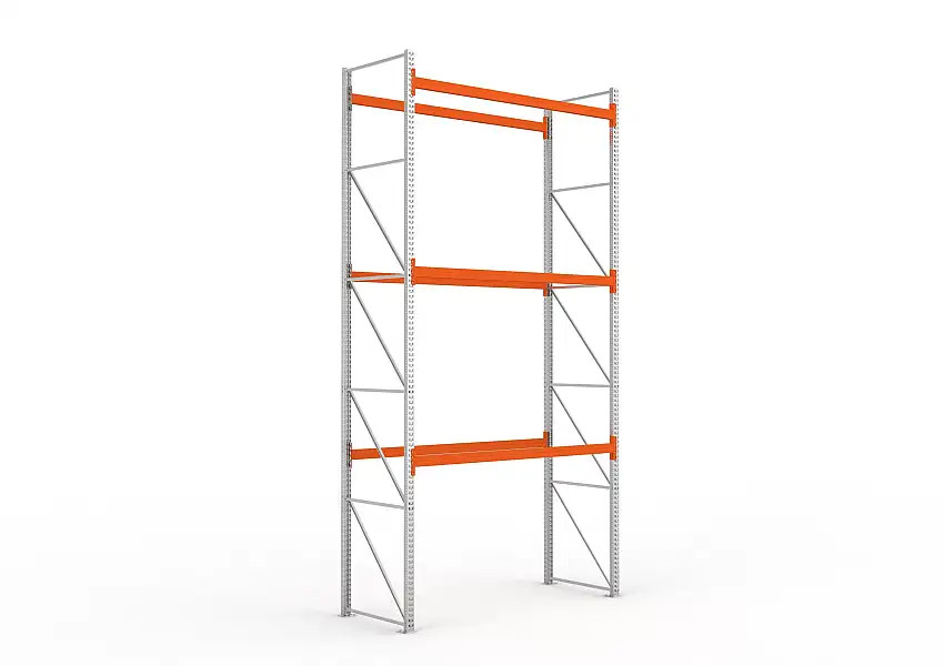 Meta Palettenregal MULTIPAL | Medium-Duty | Grundregal | HxBxT 550x270x110cm | 4 Ebenen | Fachlast 2400kg | Verzinkt/Orange