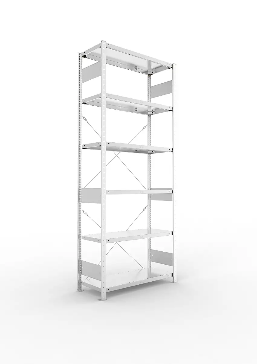 Meta Fachbodenregal Stecksystem S3 CLIP | Grundregal | HxBxT 250x100x40cm | 6 Ebenen | Fachlast 150kg | Einseitig nutzbar | Verzinkt
