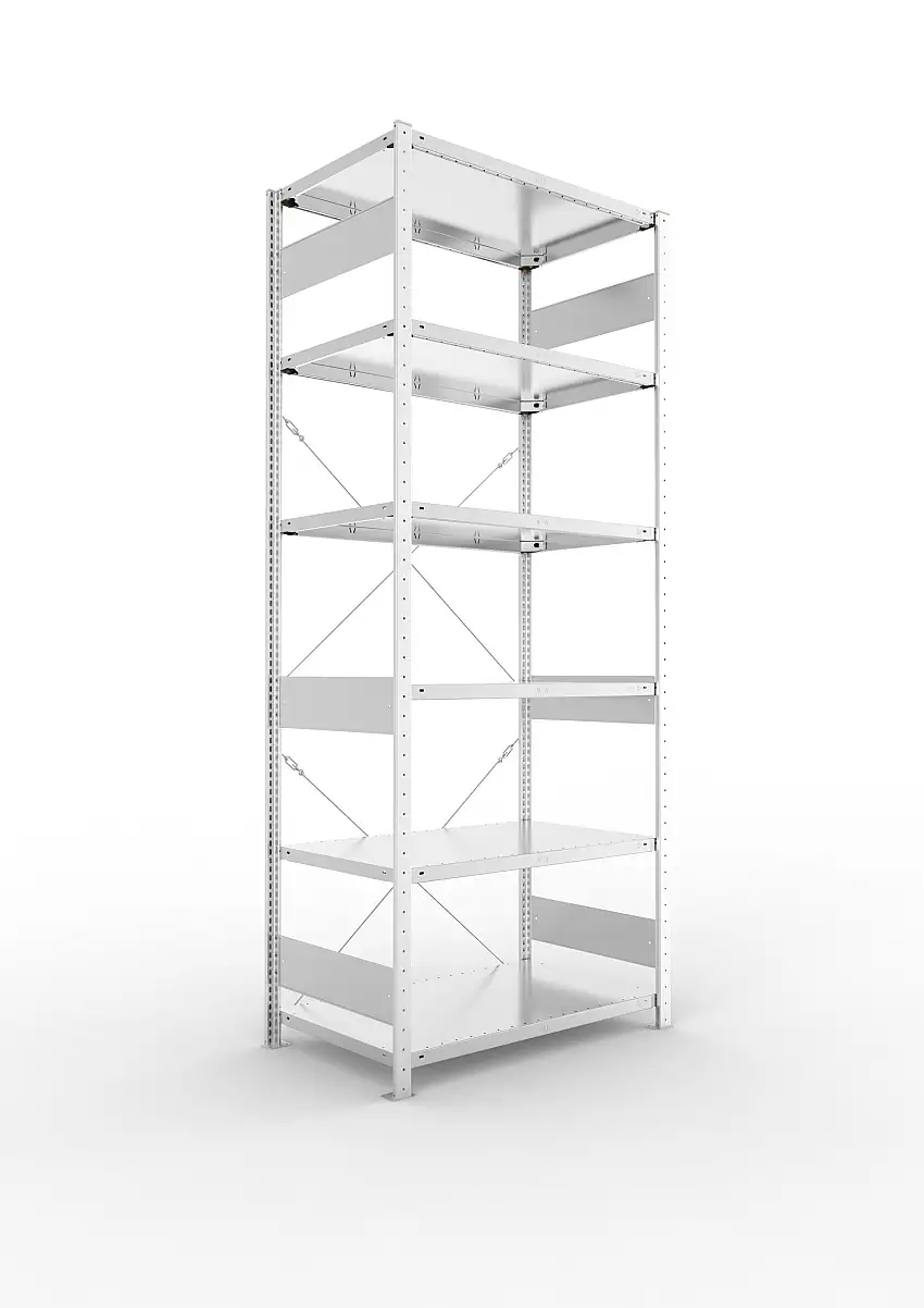 Meta Fachbodenregal Stecksystem S3 CLIP | Grundregal | HxBxT 250x100x60cm | 6 Ebenen | Fachlast 150kg | Einseitig nutzbar | Verzinkt