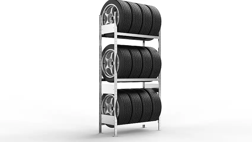 Meta Reifenregal Stecksystem CLIP | Grundregal | HxBxT 200x100x40cm | 3 Ebenen | Fachlast 150kg | Verzinkt