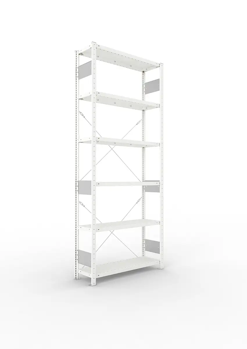 Meta Fachbodenregal Stecksystem S3 CLIP | Grundregal | HxBxT 250x100x30cm | 6 Ebenen | Fachlast 150kg | Einseitig nutzbar | Lichtgrau