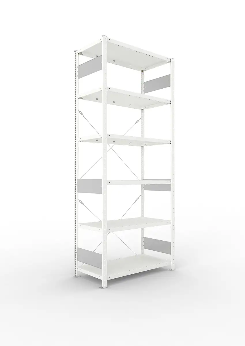 Meta Fachbodenregal Stecksystem S3 CLIP | Grundregal | HxBxT 250x100x50cm | 6 Ebenen | Fachlast 150kg | Einseitig nutzbar | Lichtgrau