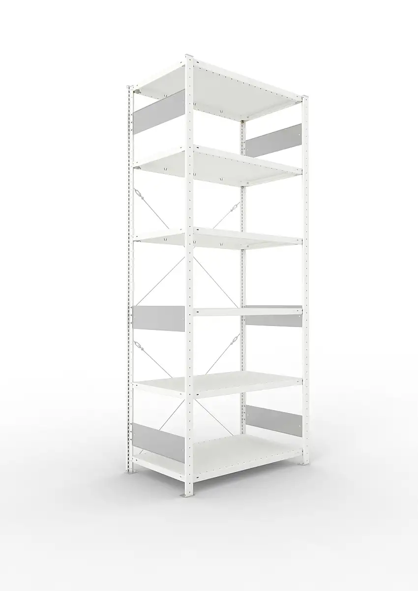 Meta Fachbodenregal Stecksystem S3 CLIP | Grundregal | HxBxT 250x100x60cm | 6 Ebenen | Fachlast 150kg | Einseitig nutzbar | Lichtgrau