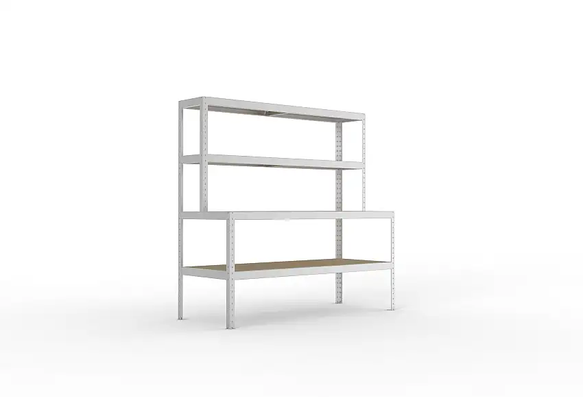 Meta Packtisch mit Ablage SPEED-RACK | HxBxT 197x200x80cm | 4 Ebenen | Fachlast 400kg | Einseitig nutzbar | Verzinkt