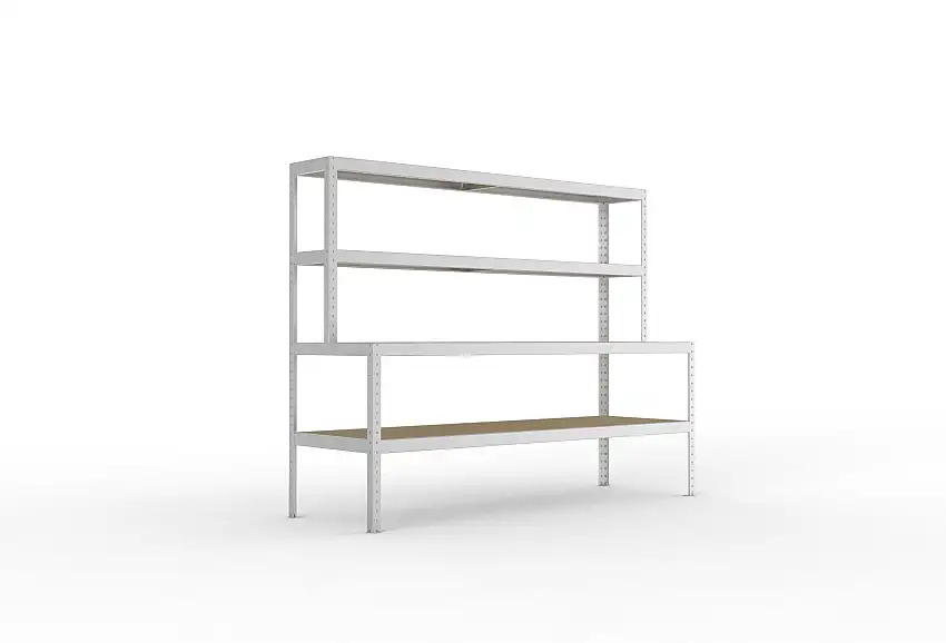 Meta Packtisch mit Ablage SPEED-RACK | HxBxT 197x250x80cm | 4 Ebenen | Fachlast 400kg | Einseitig nutzbar | Verzinkt