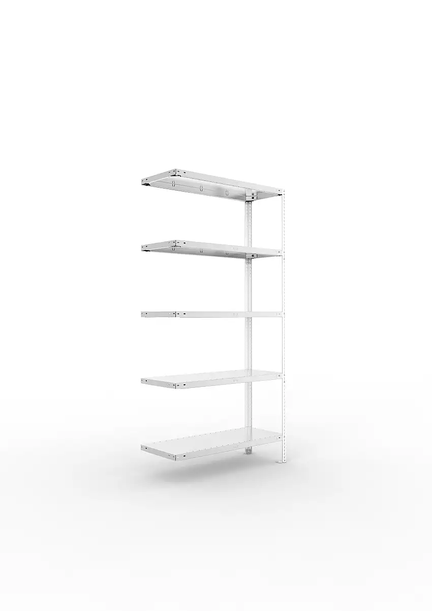 Meta Fachbodenregal Schraubsystem FIX | Anbauregal | HxBxT 200x100x40cm | 5 Ebenen | Fachlast 150kg | Einseitig nutzbar | Verzinkt
