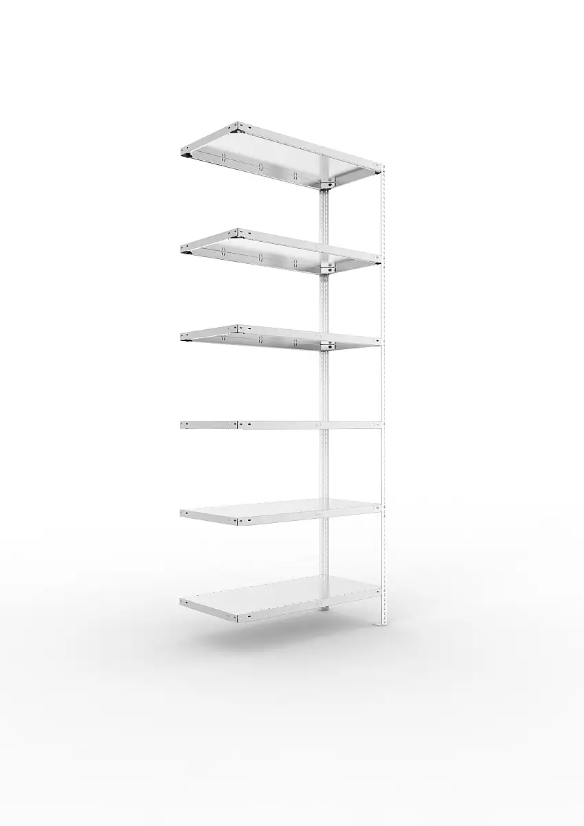 Meta Fachbodenregal Schraubsystem FIX | Anbauregal | HxBxT 250x100x50cm | 6 Ebenen | Fachlast 150kg | Einseitig nutzbar | Verzinkt