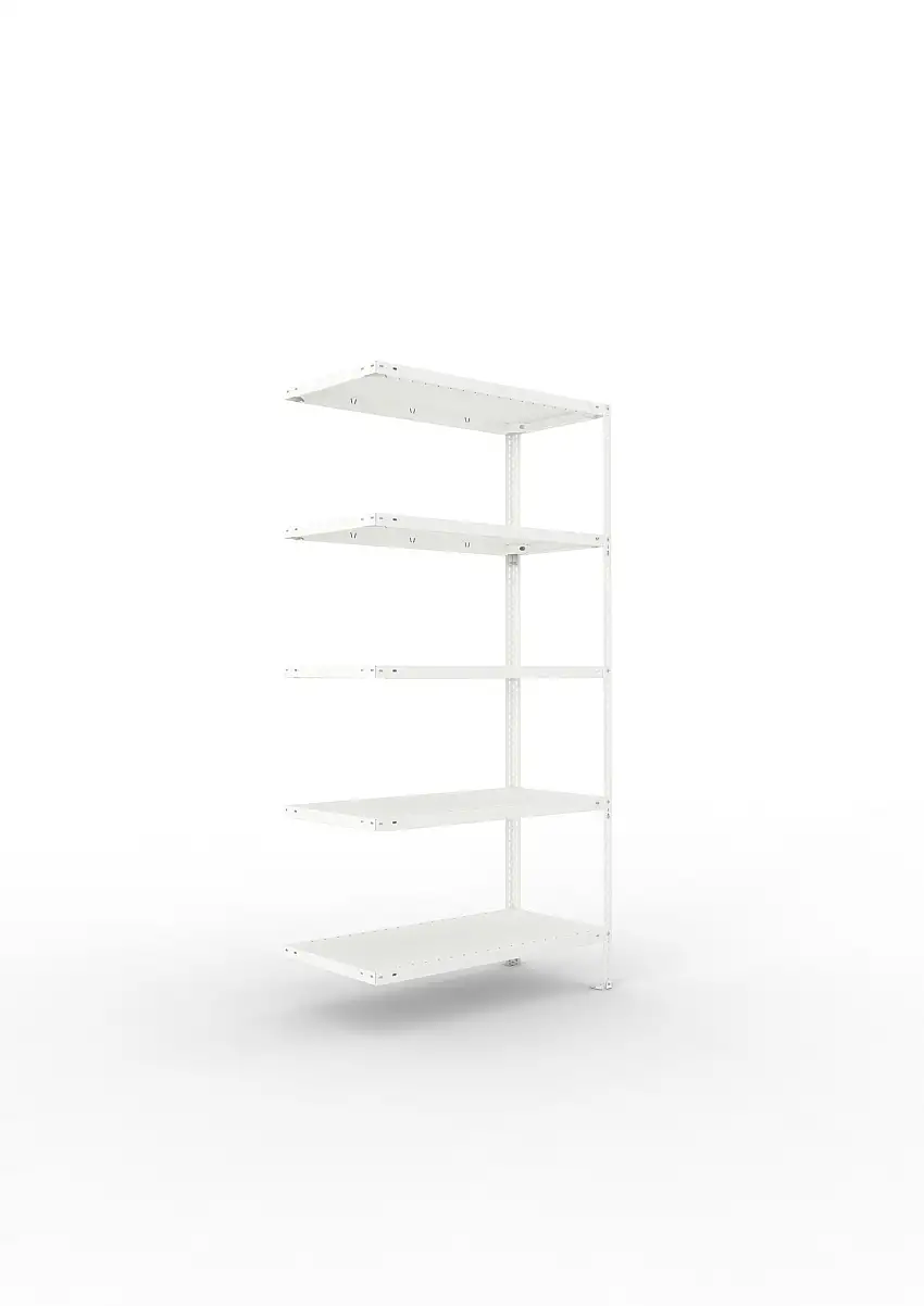 Meta Fachbodenregal Schraubsystem FIX | Anbauregal | HxBxT 200x100x50cm | 5 Ebenen | Fachlast 150kg | Einseitig nutzbar | Lichtgrau