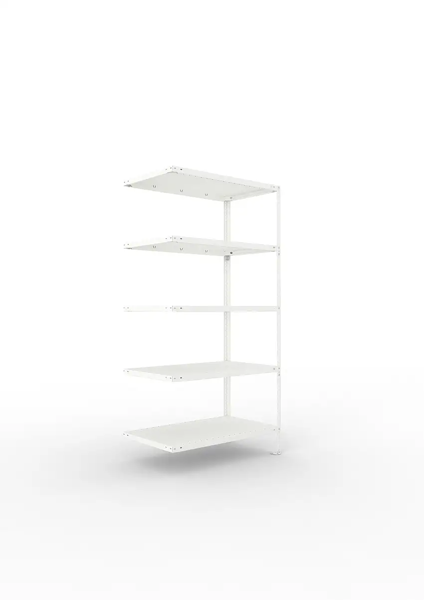 Meta Fachbodenregal Schraubsystem FIX | Anbauregal | HxBxT 200x100x60cm | 5 Ebenen | Fachlast 150kg | Einseitig nutzbar | Lichtgrau