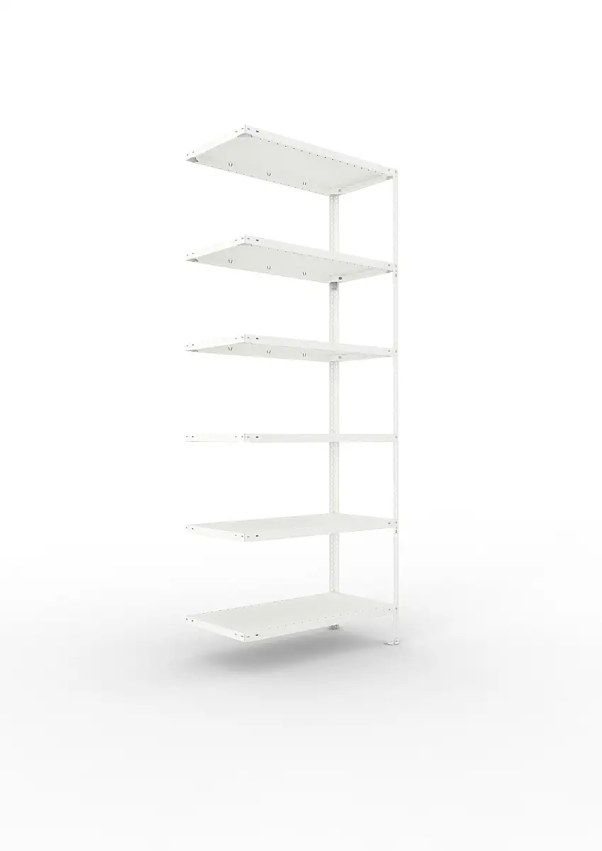 Meta Fachbodenregal Schraubsystem FIX | Anbauregal | HxBxT 250x100x50cm | 6 Ebenen | Fachlast 150kg | Einseitig nutzbar | Lichtgrau