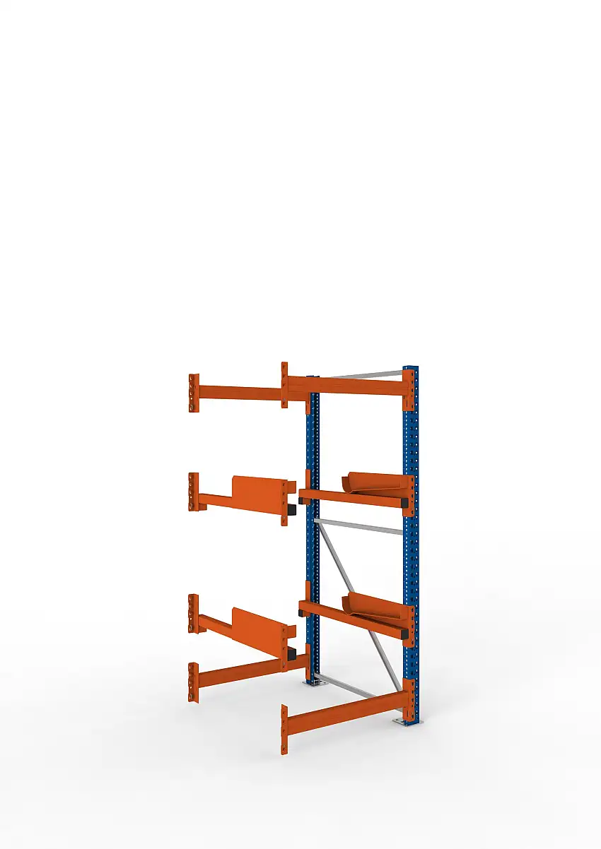 Meta Kabeltrommelregal MULTIPAL Typ 2 | Anbauregal | HxBxT 220x90x110cm | 2 Trommelaufnahmen, ohne Achsen | Blau/Orange
