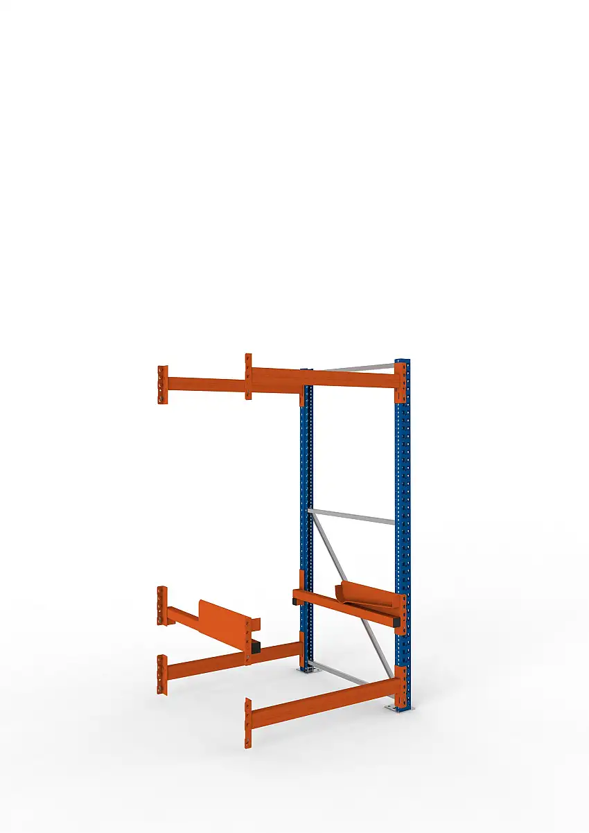 Meta Kabeltrommelregal MULTIPAL Typ 2 | Anbauregal | HxBxT 220x110x110cm | 2 Trommelaufnahmen, ohne Achsen | Blau/Orange
