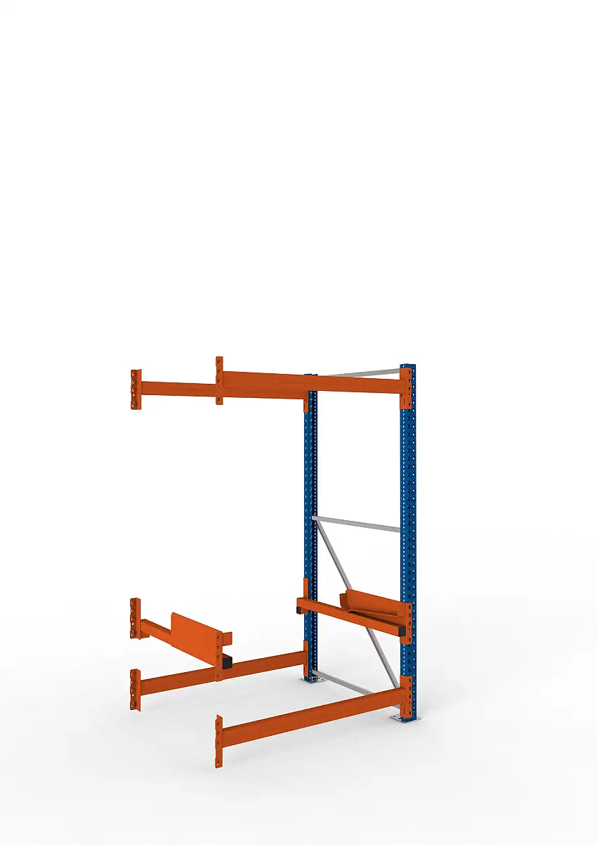 Meta Kabeltrommelregal MULTIPAL Typ 2 | Anbauregal | HxBxT 220x130x110cm | 2 Trommelaufnahmen, ohne Achsen | Blau/Orange