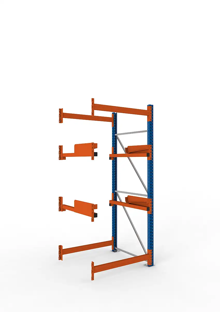 Meta Kabeltrommelregal MULTIPAL Typ 2 | Anbauregal | HxBxT 270x110x110cm | 2 Trommelaufnahmen, ohne Achsen | Blau/Orange