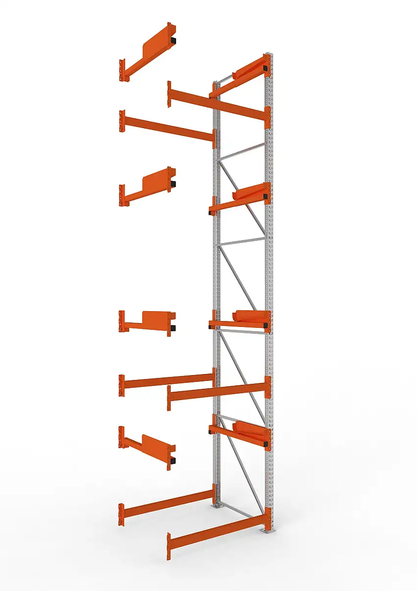 Meta Kabeltrommelregal MULTIPAL Typ 2 | Anbauregal | HxBxT 550x130x110cm | 4 Trommelaufnahmen, ohne Achsen | Blau/Orange