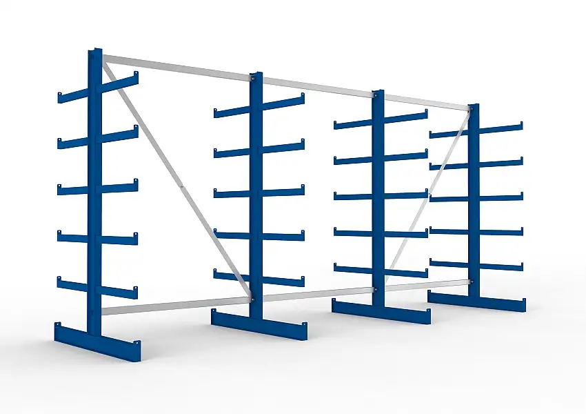 Meta Kragarmregal ATLAS doppelseitig | HxBxT 200x405x100cm | 6 Ebenen inkl. Fußebene | Fachlast 200kg | Blau