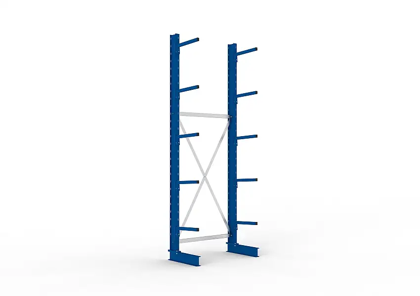 Meta Kragarmregal MULTISTRONG einseitig | Light-Duty | Grundregal | HxBxT 300x100x40cm | 5 Ebenen | Fachlast 220kg | Blau