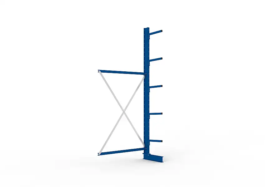 Meta Kragarmregal MULTISTRONG einseitig | Light-Duty | Anbauregal | HxBxT 300x130x40cm | 5 Ebenen | Fachlast 220kg | Blau