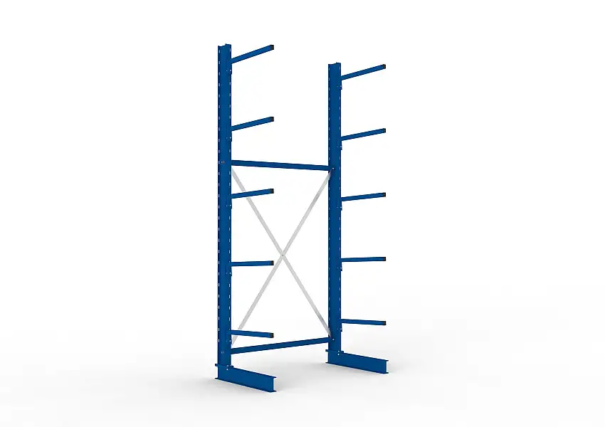 Meta Kragarmregal MULTISTRONG einseitig | Light-Duty | Grundregal | HxBxT 300x130x60cm | 5 Ebenen | Fachlast 140kg | Blau