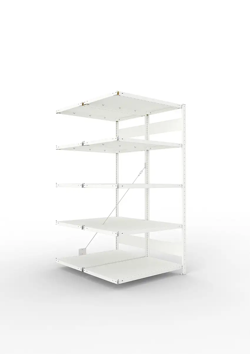 Meta Fachbodenregal Stecksystem CLIP mit vorgefertigten Rahmen | Anbauregal | HxBxT 200x100x120cm | 5 Ebenen | Fachlast 150kg | Doppelseitige Bauart mit Diagonalverstrebung | Lichtgrau
