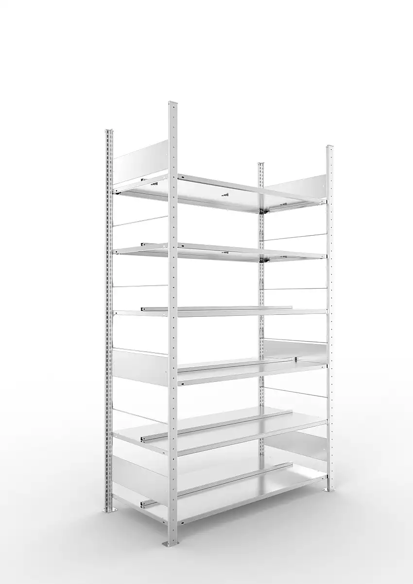 Meta Aktenregal Stecksystem S3 CLIP | Grundregal | HxBxT 220x125x60cm | 6 Ebenen | Fachlast 100kg | Beidseitig nutzbar | Verzinkt