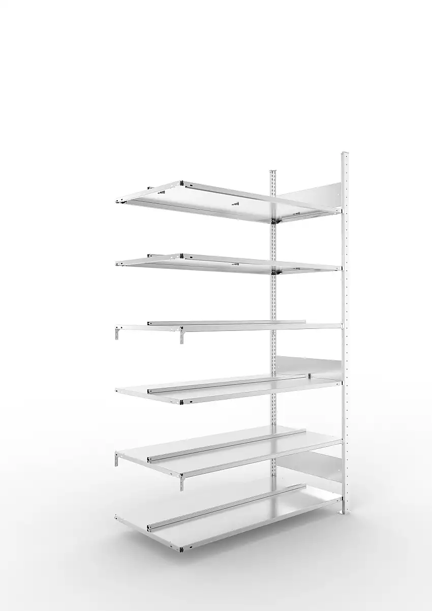 Meta Aktenregal Stecksystem S3 CLIP | Anbauregal | HxBxT 220x125x60cm | 6 Ebenen | Fachlast 100kg | Beidseitig nutzbar | Verzinkt